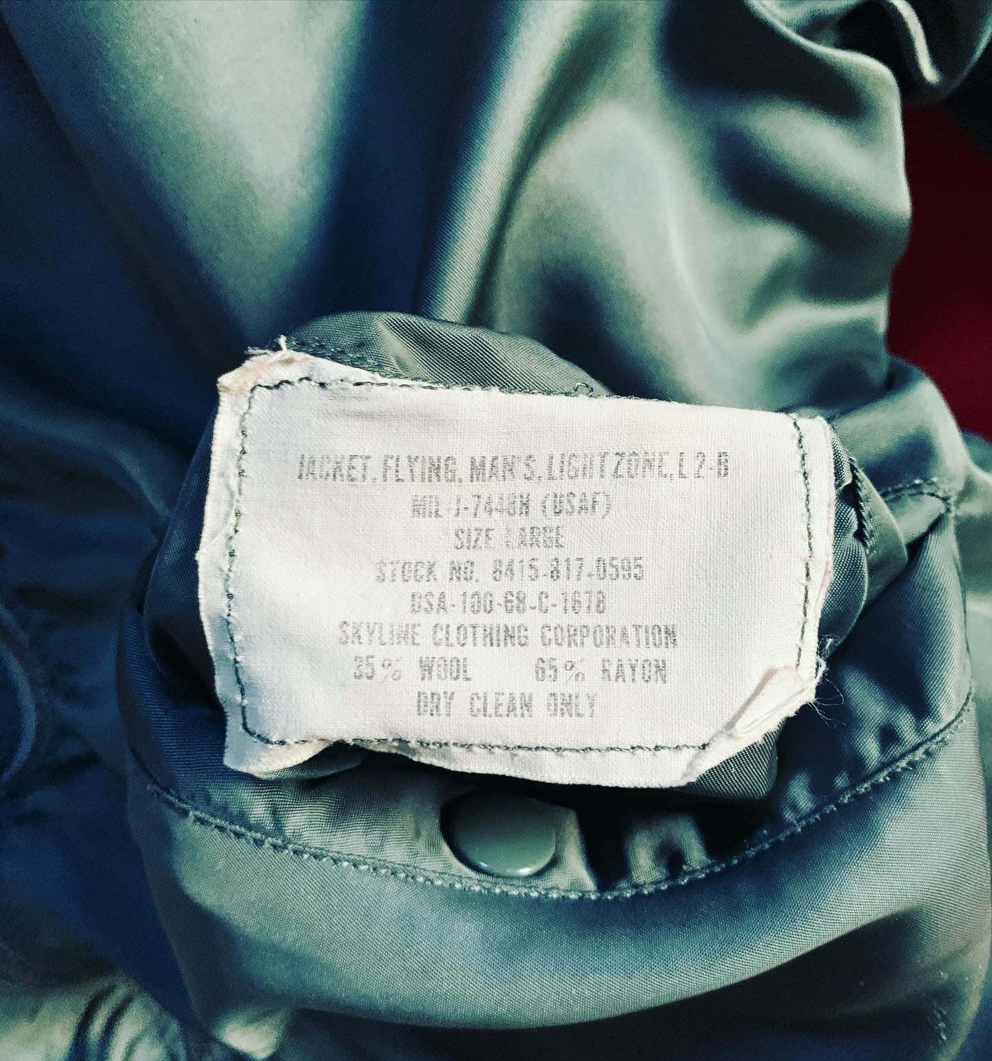 L2B Light Weight Pilot Jacket Dated 1968