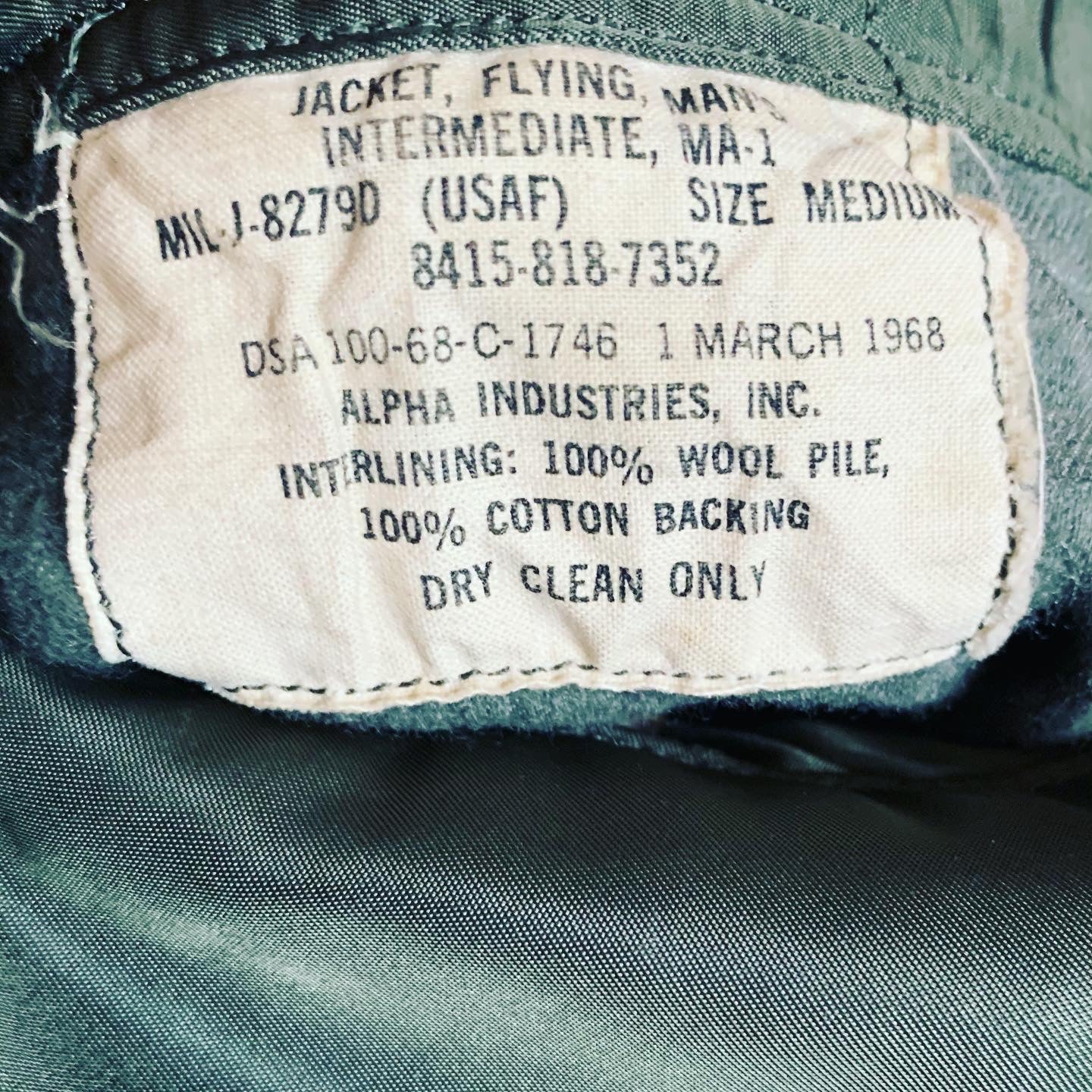 MA-1 1968 Dated Alpha Industries Flight Jacket