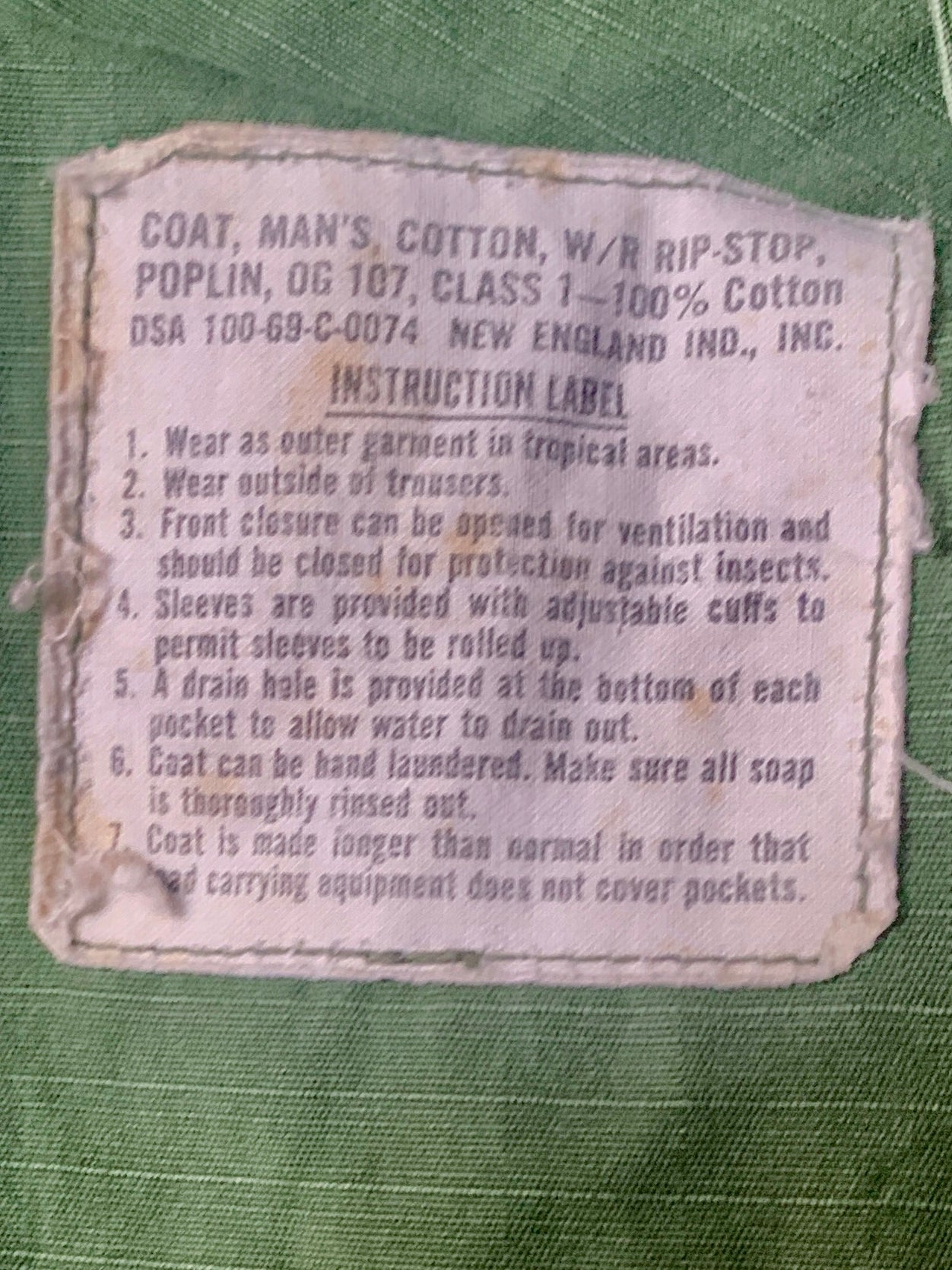US Army Poplin Slant Pocket Fatigue Jacket 1969 Dated.
