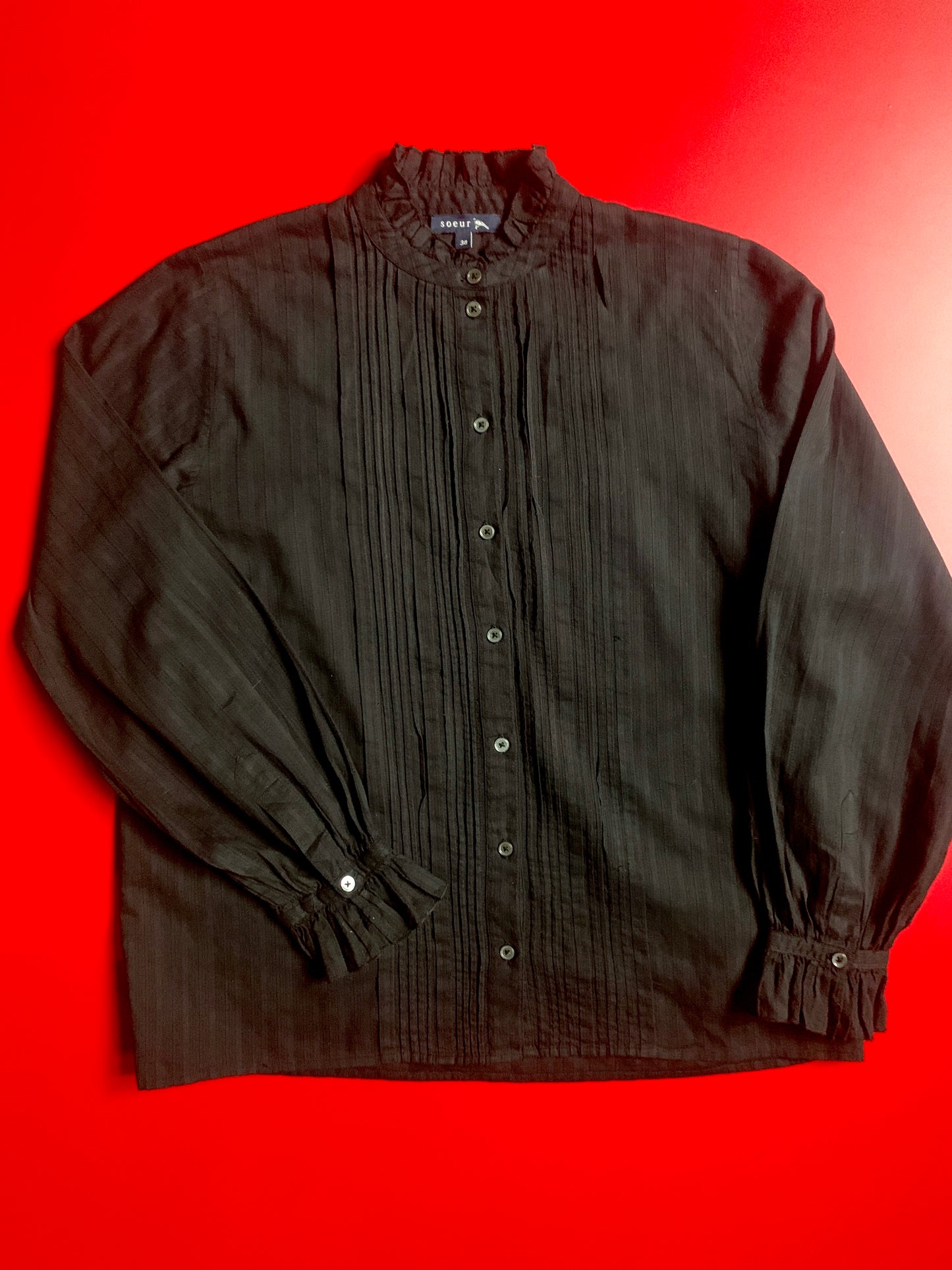 Soeur Pleat Fronted High Collared Shirt.