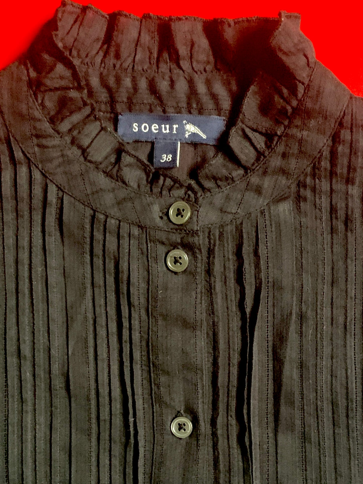 Soeur Pleat Fronted High Collared Shirt.